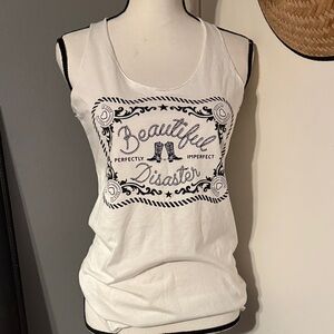 Beautiful Disaster RETIRED "Buckle Up" Western Design Racerback Tank Top Size M